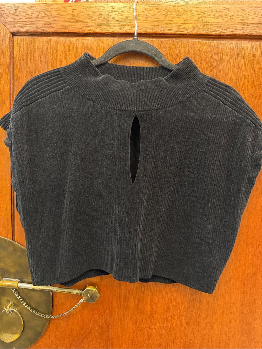 IRO Black Ribbed Short Sleeve Sweater Top Velour Size Small